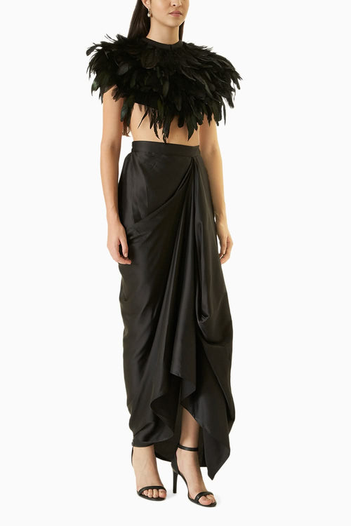 Black Feather Cape Set