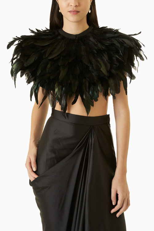 Black Feather Cape Set
