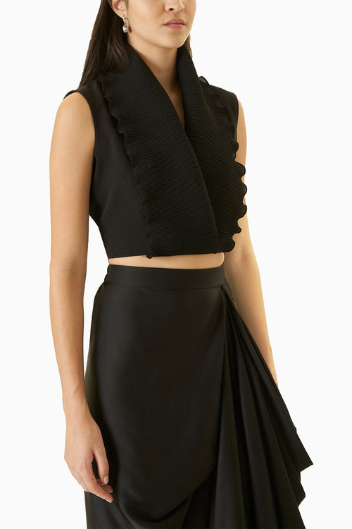 Black Wrinkle Wrap Blouse