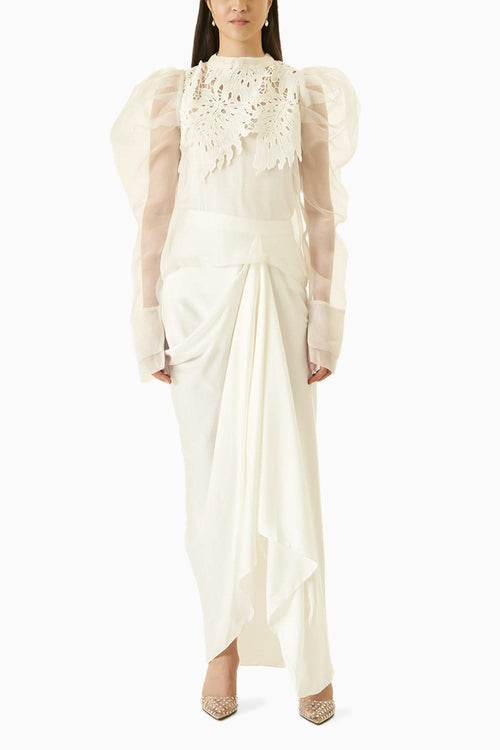 Ivory Organza Shirt With Skirt Co-ord Set