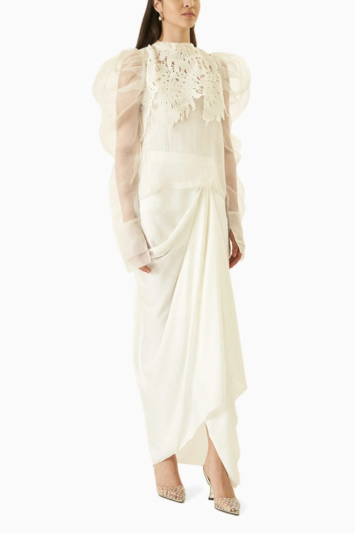 Ivory Organza Shirt With Skirt Co-ord Set