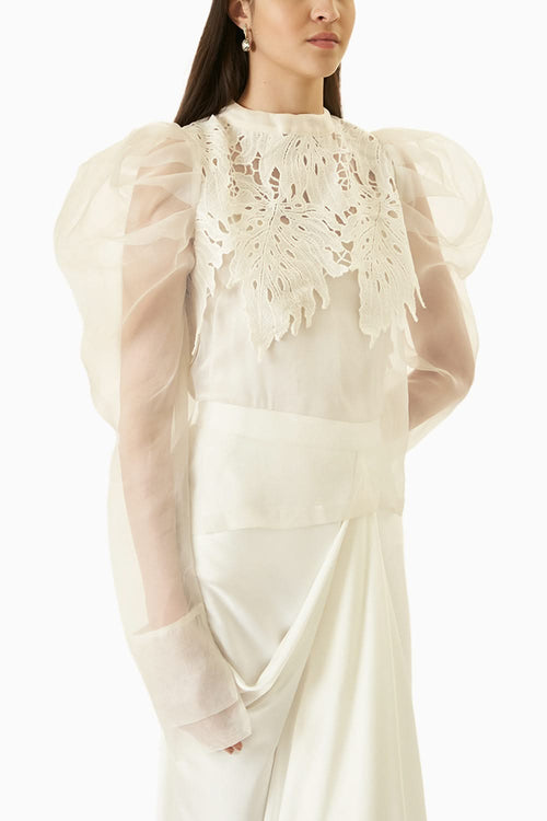 Ivory Organza Shirt With Lace Details