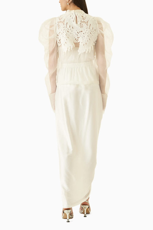 Ivory Organza Shirt With Skirt Co-ord Set