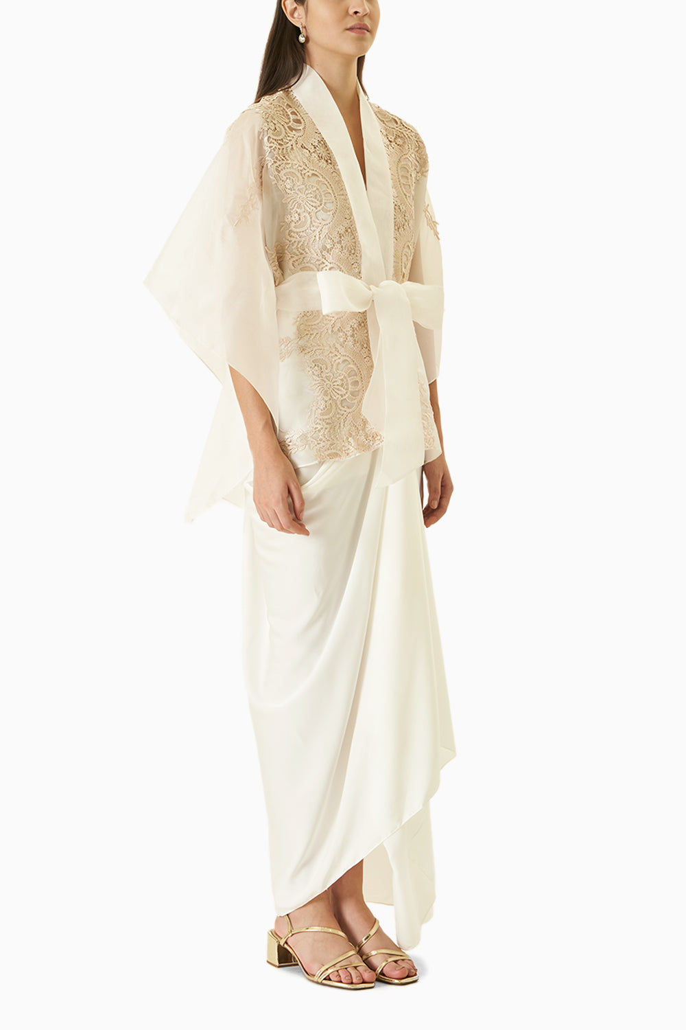 Ivory Organza Cape Top With Skirt Co-ord Set