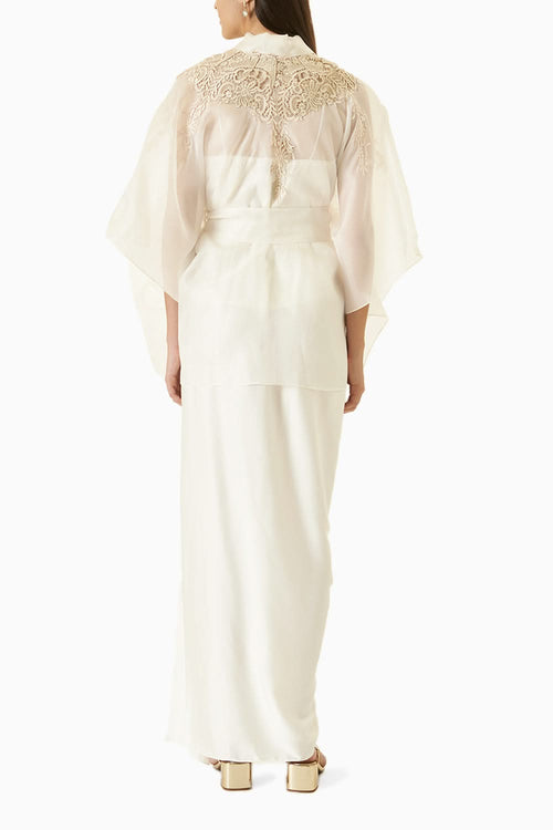 Ivory Organza Cape Top With Skirt Co-ord Set