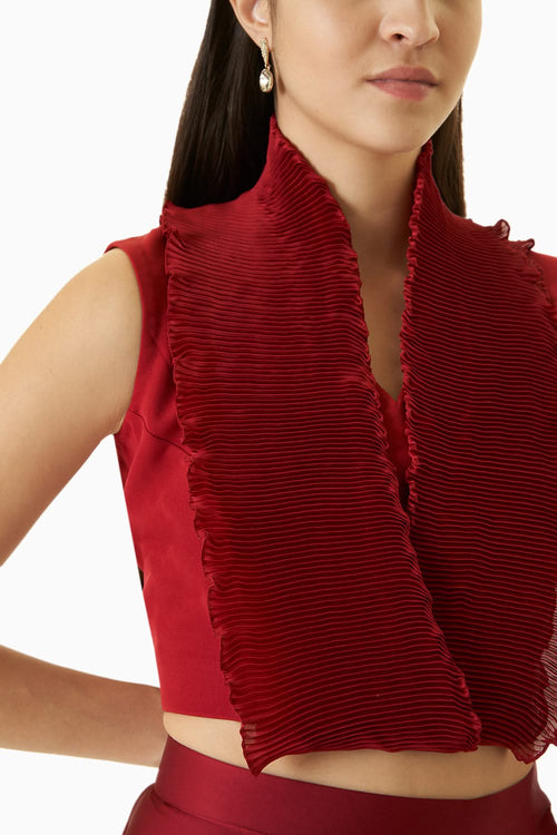 Red Wrinkle Wrap Blouse