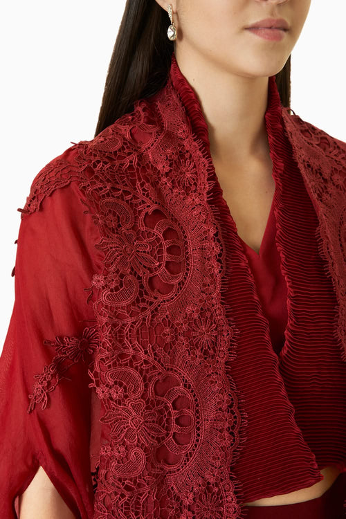 Red Signature Organza Cape Set