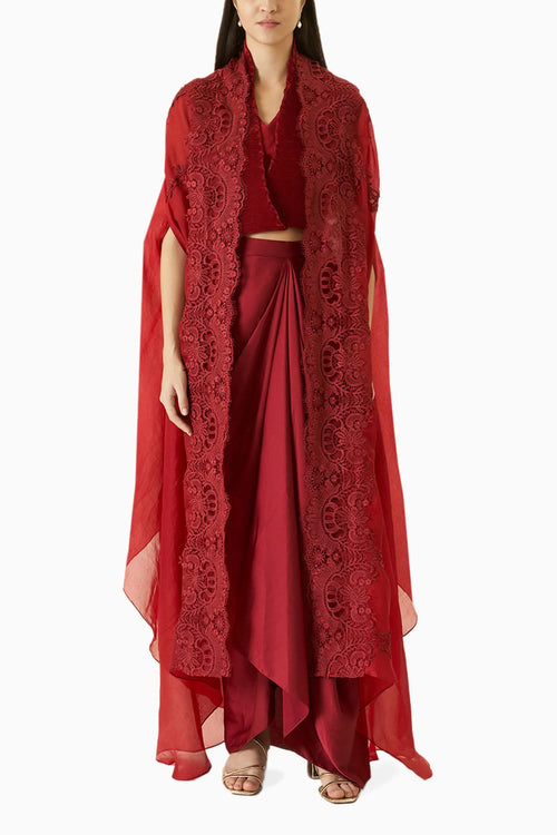 Red Signature Organza Cape Set