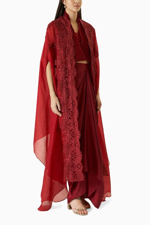 Red Signature Organza Cape Set