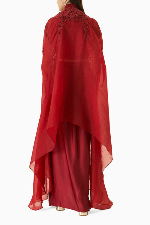 Red Signature Organza Cape Set