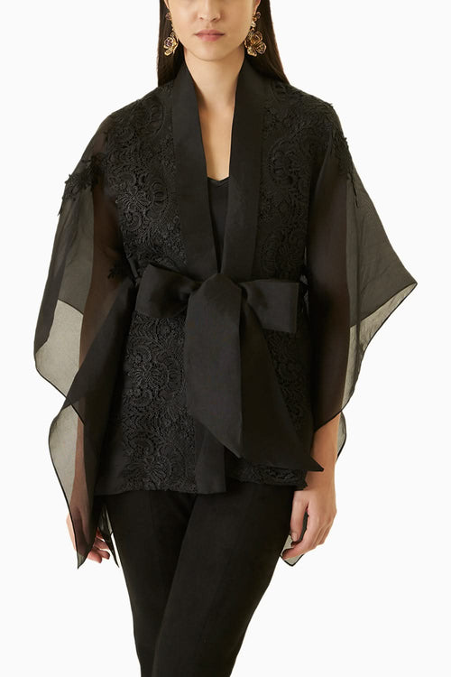 Black Organza Cape Top
