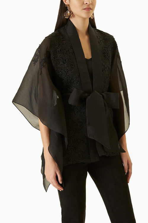 Black Organza Cape Top