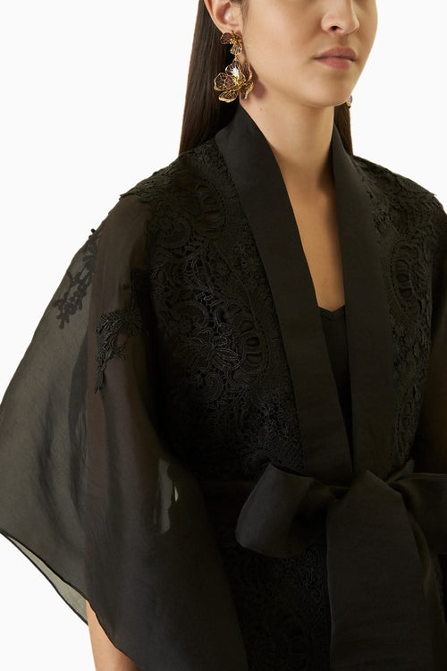 Black Organza Cape Top