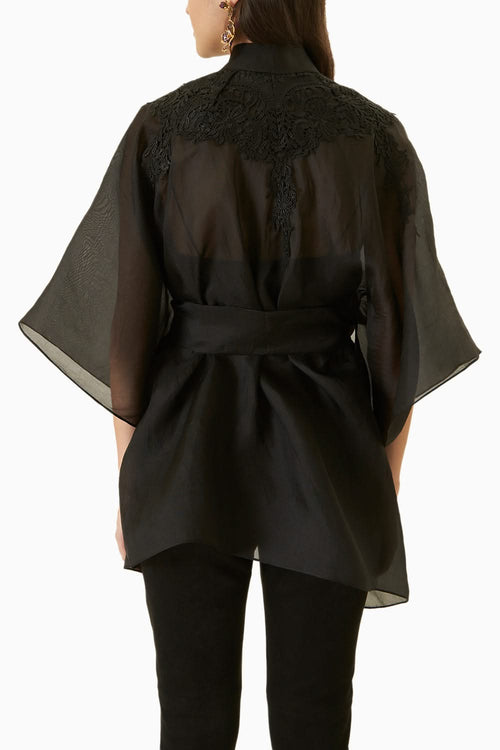 Black Organza Cape Top