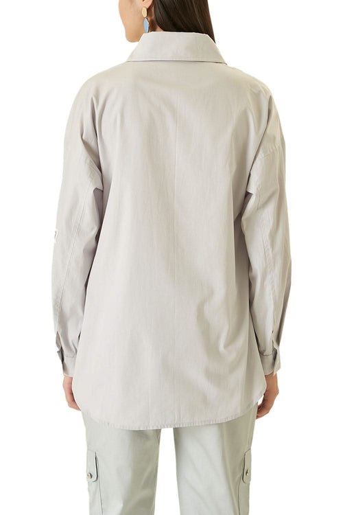 Grey Cutwork Shirt With Beads