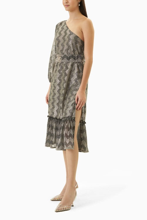 Samara Black One Shoulder Midi Dress