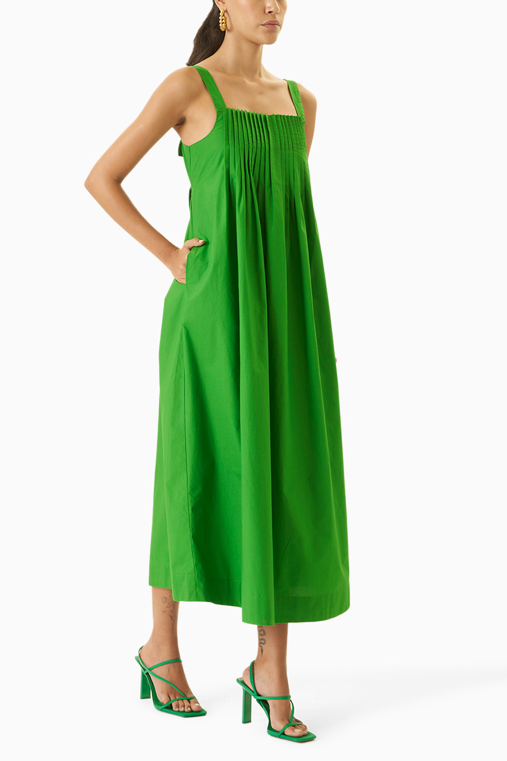 Green Poplin Midi Dress