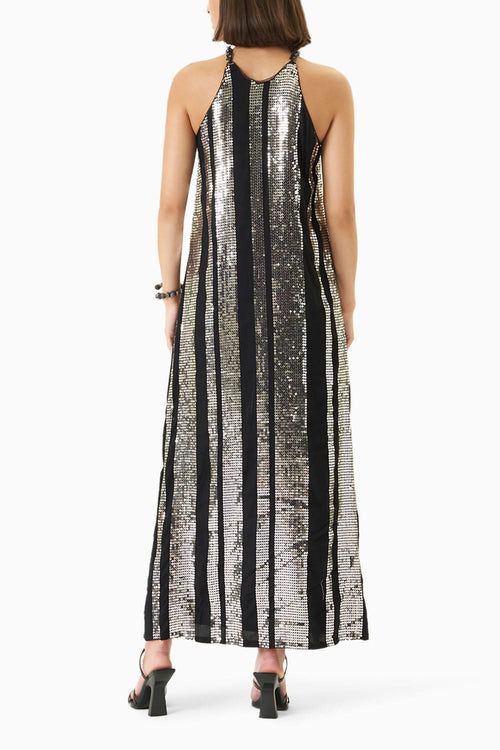 Stripe Sequin Halter Maxi