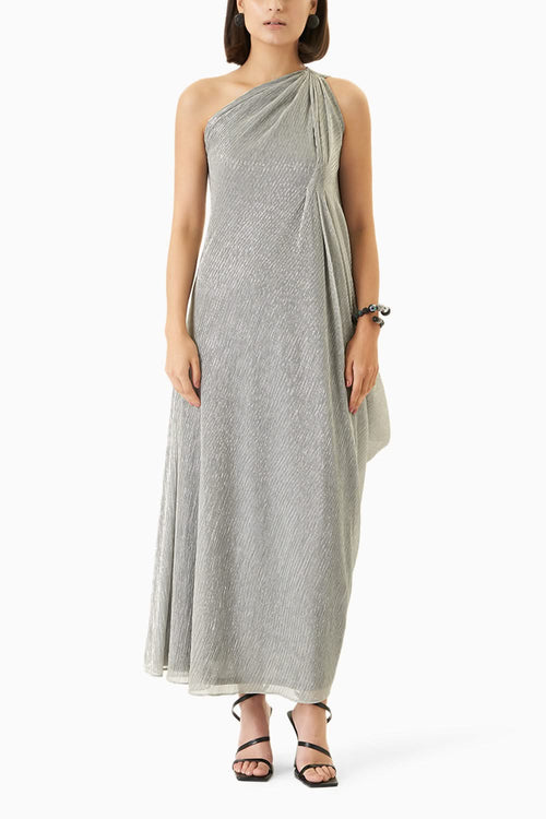 One Shoulder Lamé Gown