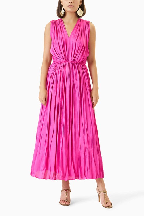 Gathered Fuchsia Dress