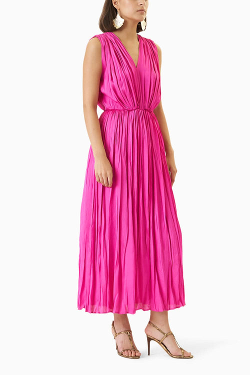 Gathered Fuchsia Dress