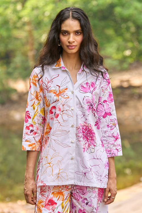 Asymmetric Floral Print Shirt