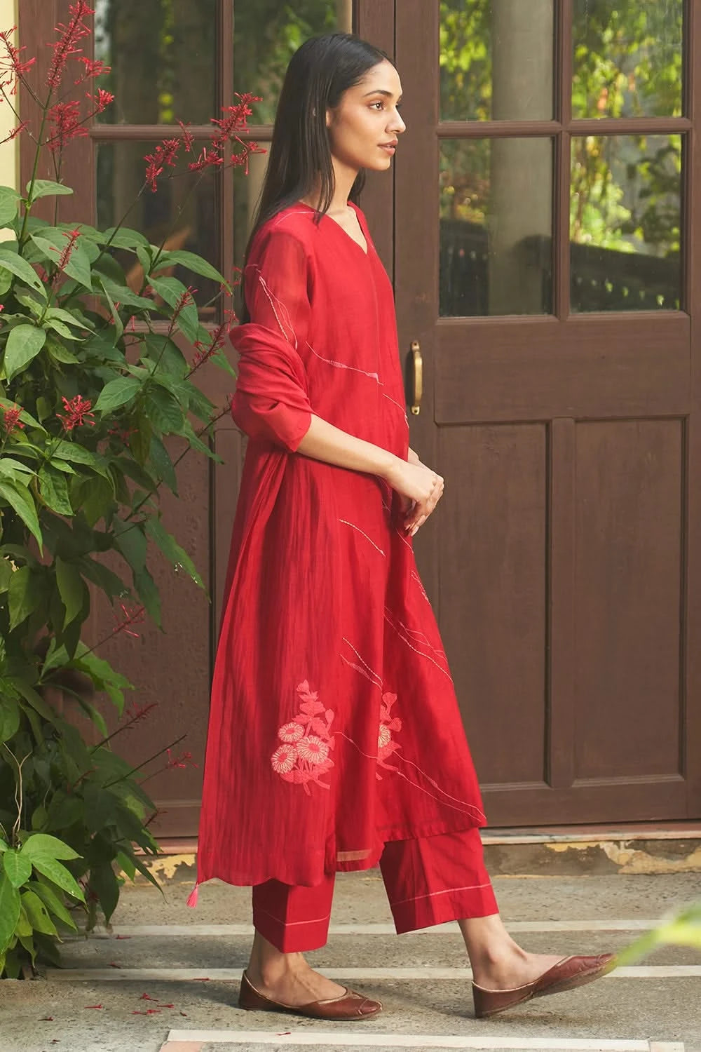 Crimson Floral Kurta Set