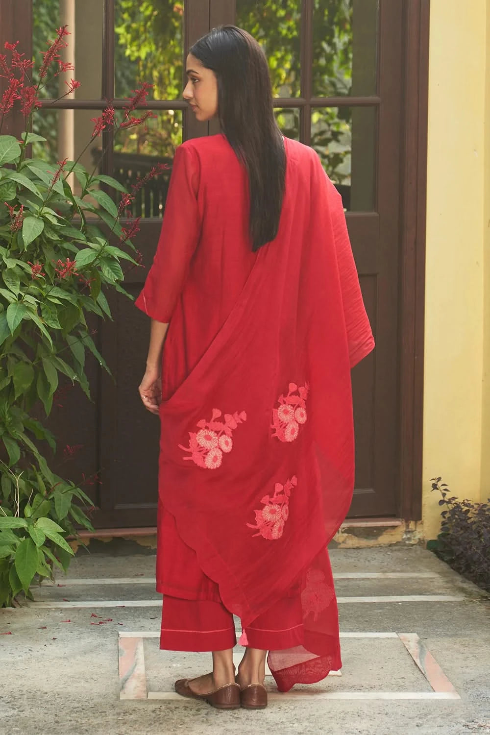 Crimson Floral Kurta Set