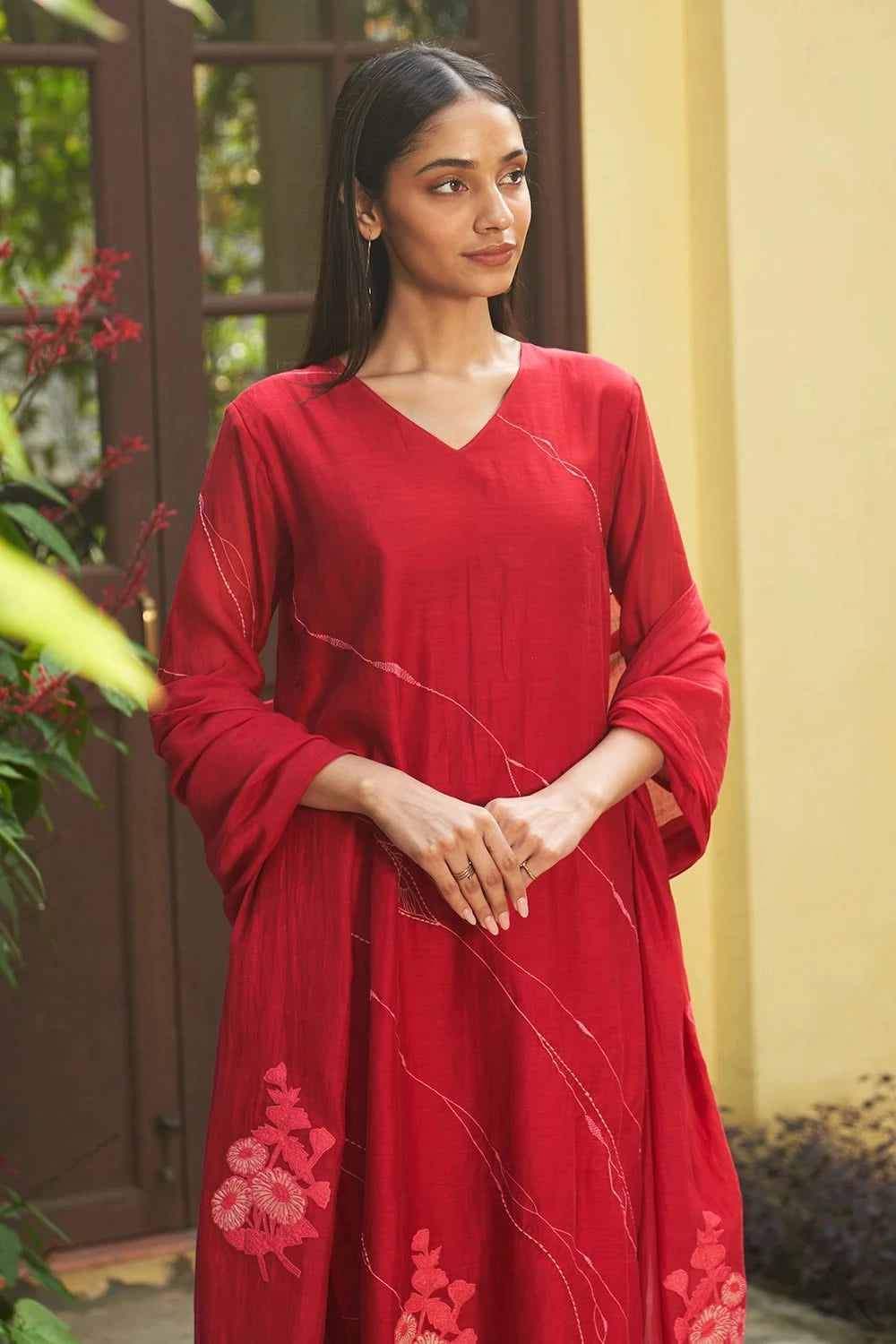 Crimson Floral Kurta Set