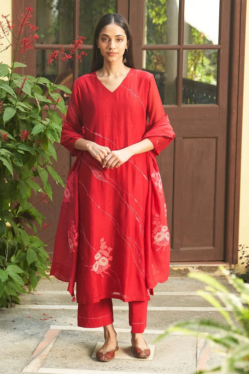 Crimson Floral Kurta Set