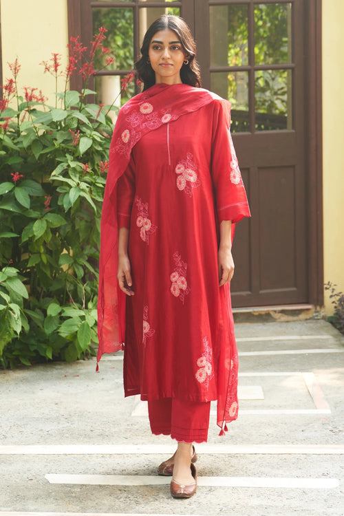 Crimson Embroidered Kurta Set