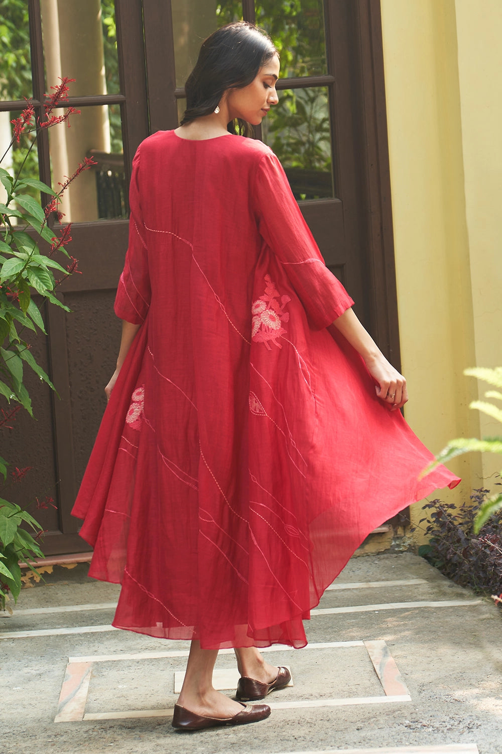 Crimson Embroidered Jacket Dress