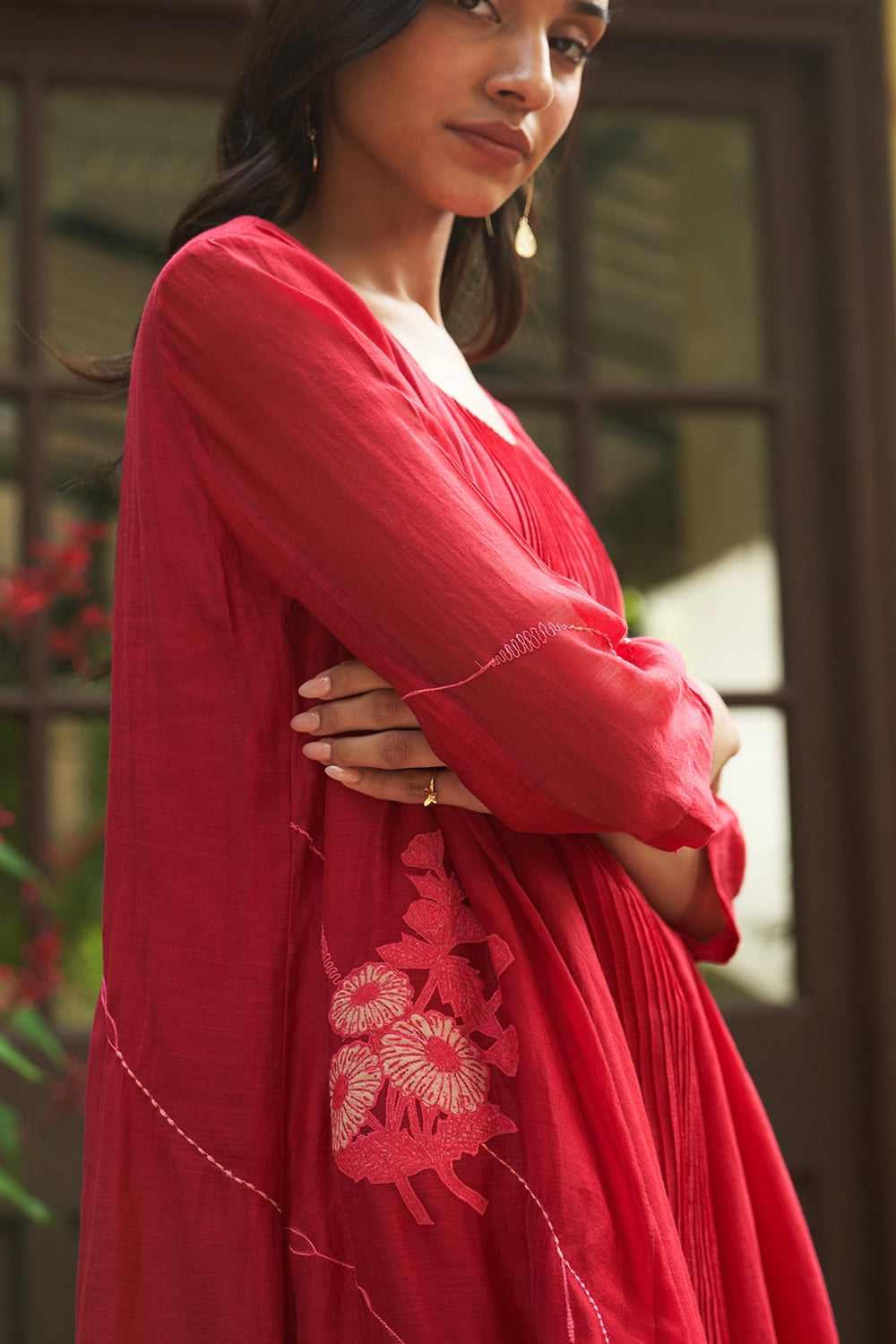 Crimson Embroidered Jacket Dress