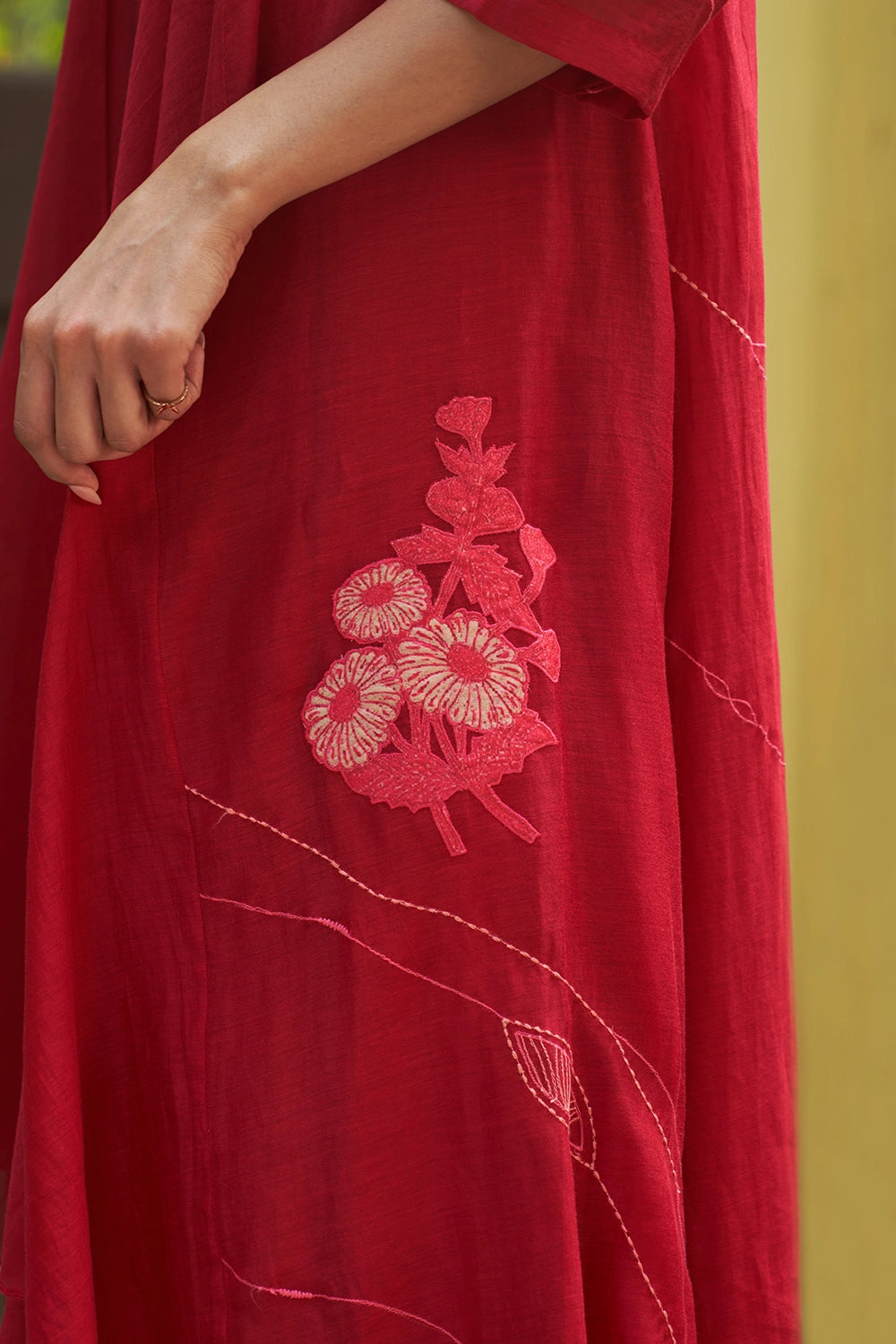 Crimson Embroidered Jacket Dress