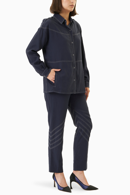 Navy Blue Tensil Co-ord Set