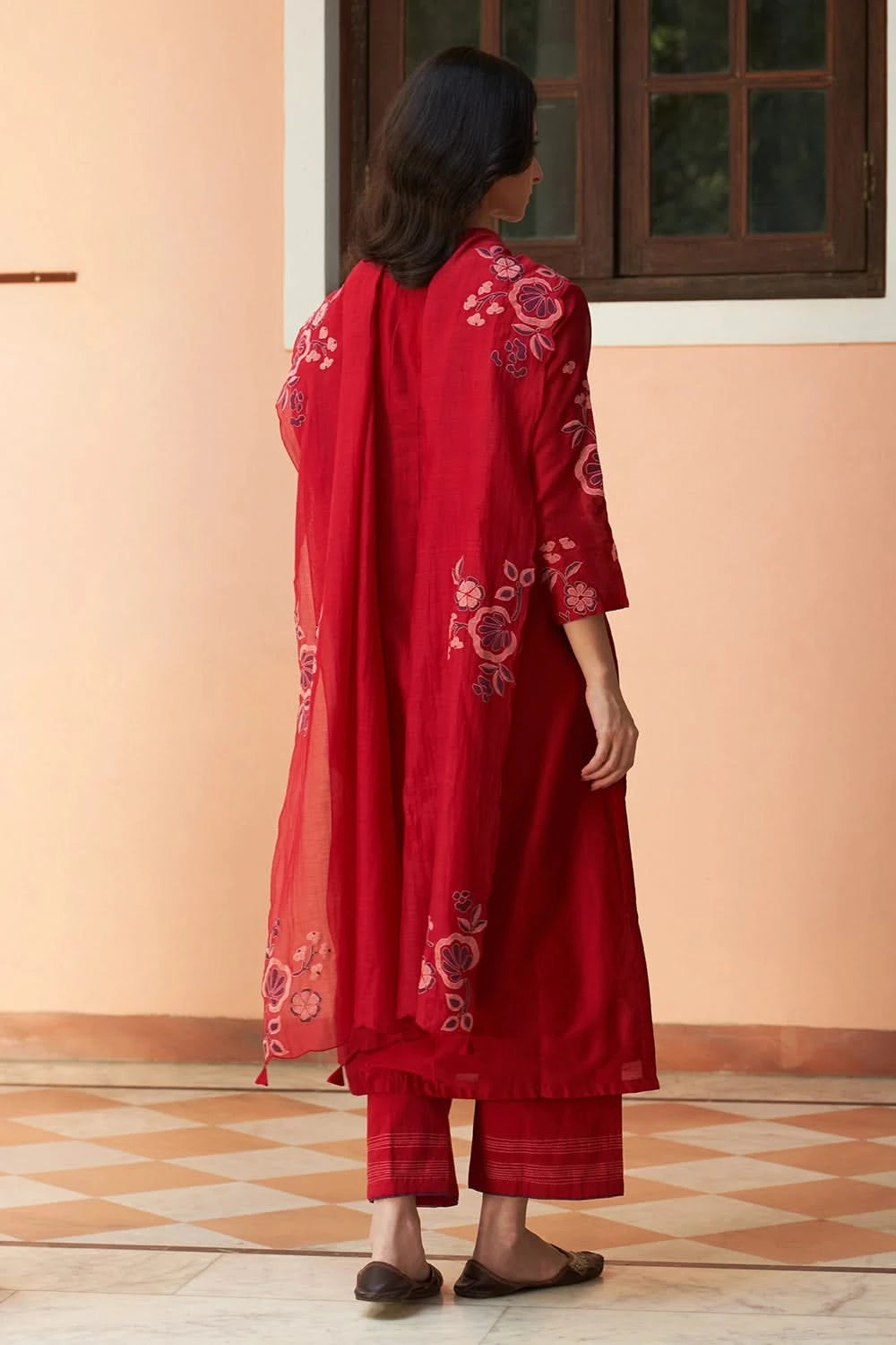 Crimson Floral Applique Kurta Set