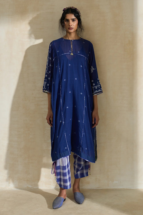 Artisnal Blue Nancy Kurta With Pants And Dupatta