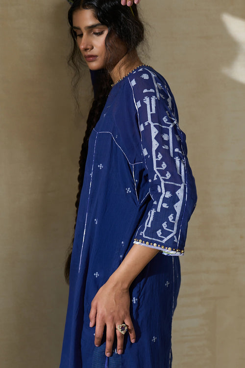 Artisnal Blue Nancy Kurta With Pants And Dupatta