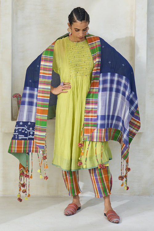 Lime Green Ollie Kurta With Coco Pants And Ross Dupatta