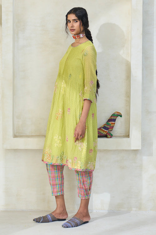Lime Green James Kurta With Dove Pants And Nova Dupatta