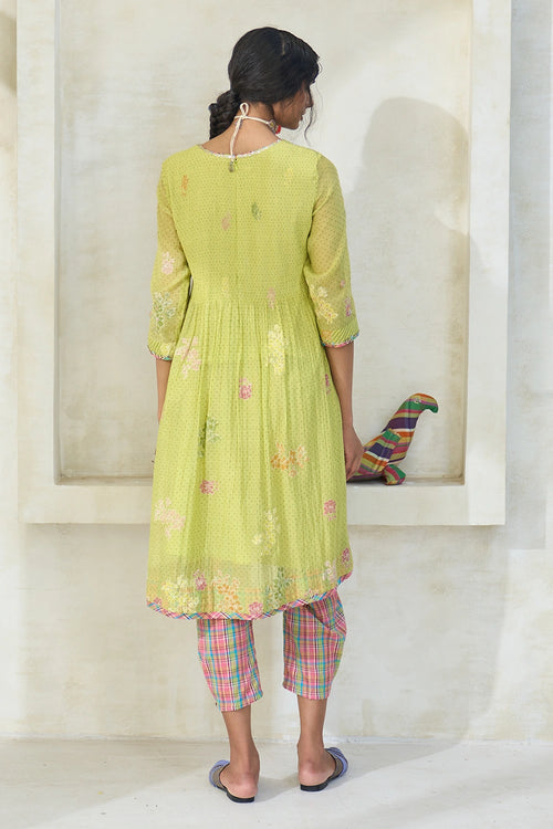 Lime Green James Kurta With Dove Pants And Nova Dupatta