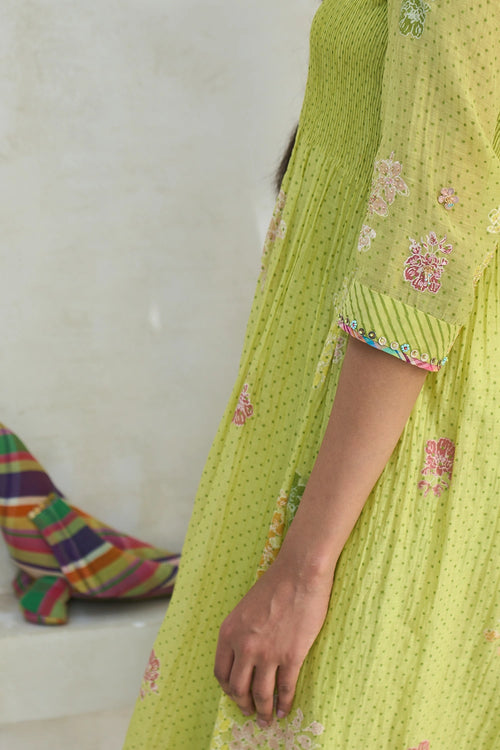 Lime Green James Kurta With Dove Pants And Nova Dupatta