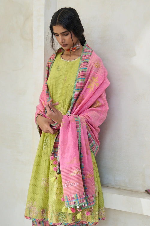 Lime Green James Kurta With Dove Pants And Nova Dupatta
