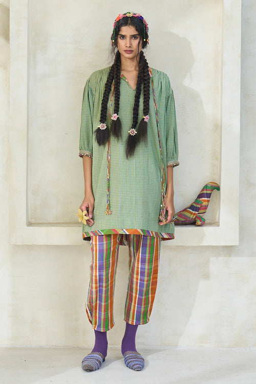 Spring Green Check Mili Tunic With Coco Pants