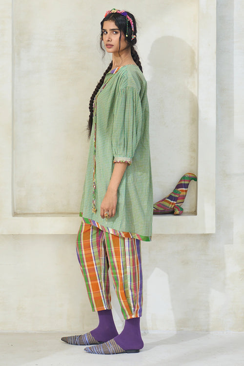 Spring Green Check Mili Tunic With Coco Pants