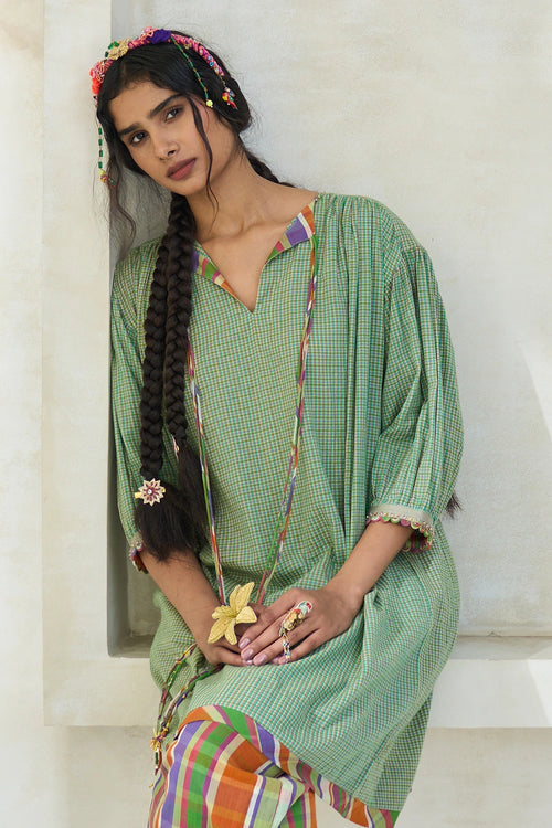 Spring Green Check Mili Tunic With Coco Pants