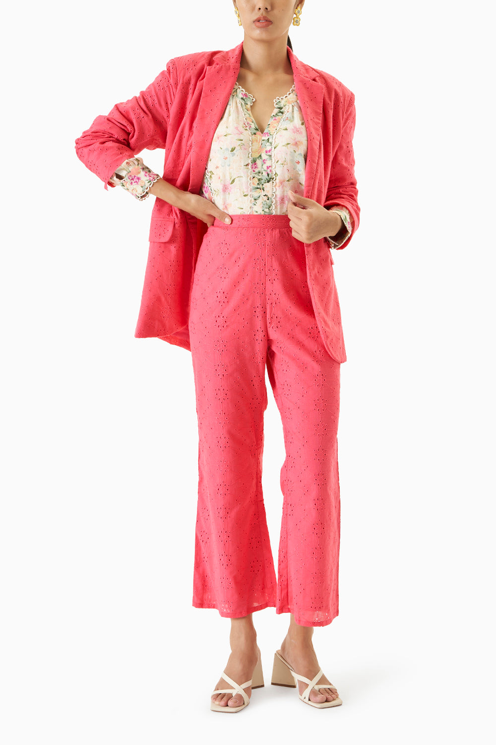 Pink Broderie Blazer -Pant Set