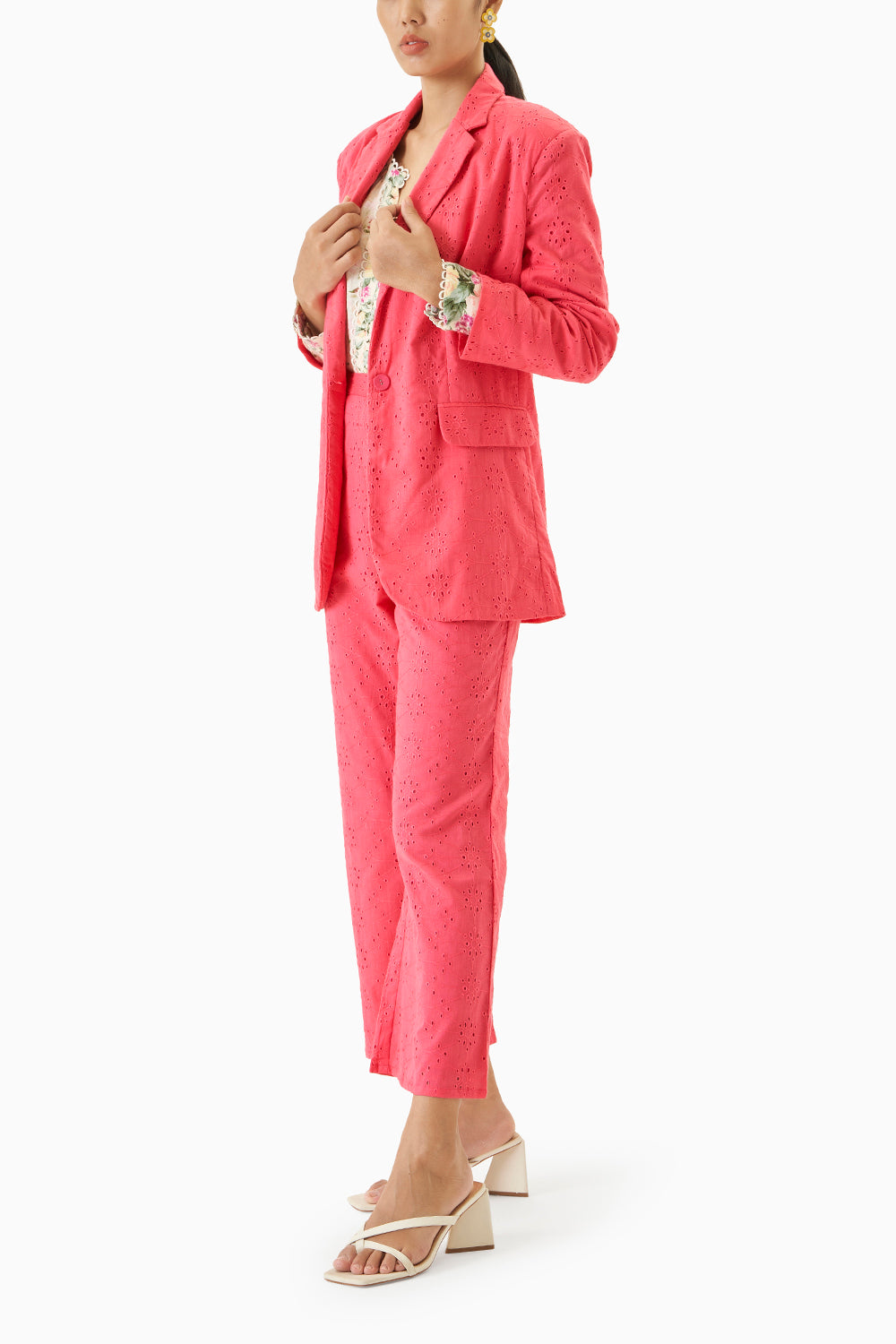 Pink Broderie Blazer -Pant Set