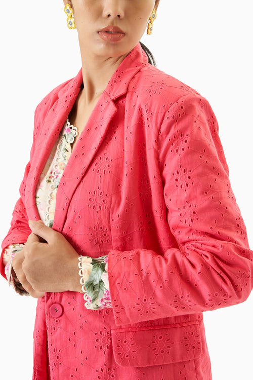 Pink Broderie Blazer -Pant Set