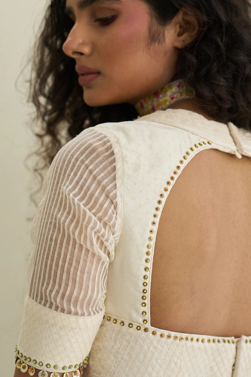 Oyster White Zuri Blouse With Nile Skirt And Echo Dupatta